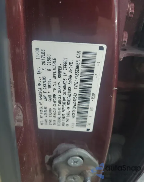 2009 Honda Accord Lx from USA, damaged, VIN 1HGCP26389A062843